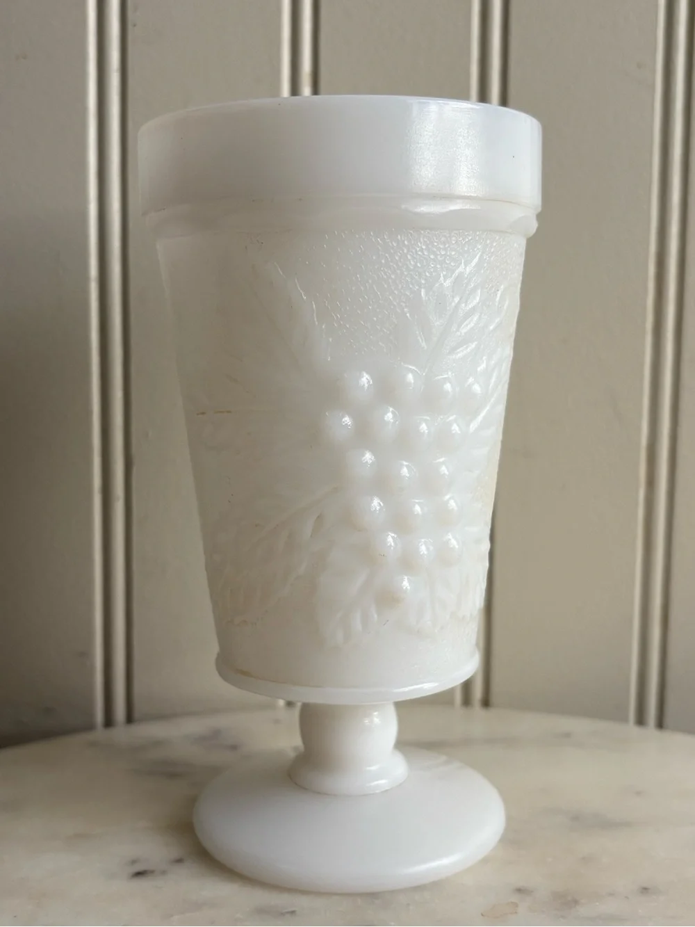 Vintage Anchor Hocking Milk Glass Harvest Grape Flower Vase/Goblet White VTG 50s